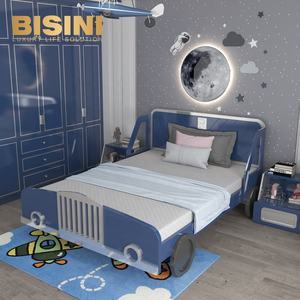 Cama de lujo azul creativa para niños, camisón de madera maciza tallado a mano, juego de dormitorio infantil - Product Image 1