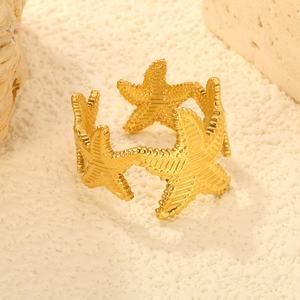Bagues ajustables larges et épaisses en acier inoxydable plaqué or 18 carats, motif étoile de mer, bijoux géométriques personnalisés pour femmes - Product Image 5