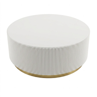 Table basse ronde cannelée moderne Jm, en MDF blanc avec base en métal, pour salon ou bureau, design minimaliste