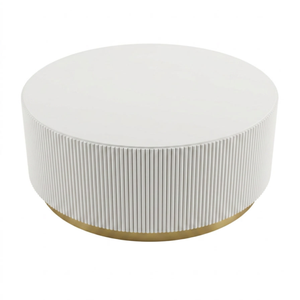 Jm Modern Round Fluted Coffee Table White Mdf Metal Base Living Room Office Furniture Minimalist Design - Product Image 1