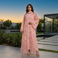 En stock – Nouvelle collection 2026 : Abaya de luxe respirante pour femme, style modeste, en dentelle unie, pour mariage et Aïd, avec hijab intégré – Printemps/Automne