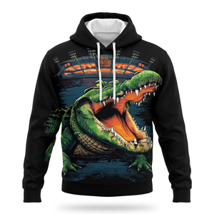 Unisex Crocodile Print Hoodie Sublimation Transfer <b>Black</b> Regular Fit Casual Pullover <b>Sweatshirt</b> with Front Logo Design - Product Image 3