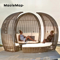 Conjunto de Sofá de Ratán para Exteriores, Diseño de Jardín, Cama Redonda Tipo Jaula de Pájaros, Muebles de Exterior, Sillas Nórdicas