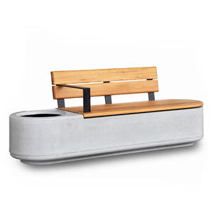 Banc urbain moderne avec pots de fleurs et jardinière, banc de parc extérieur en bois massif pour hôpital, couleur personnalisée, mobilier durable - Product Image 1