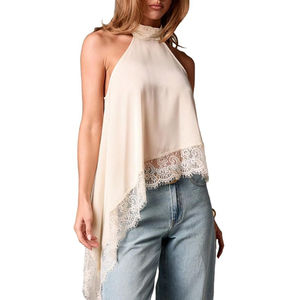 Canotta da <span class=keywords><strong>Donna</strong></span> Channel in <span class=keywords><strong>Raso</strong></span> Setoso con Orlo Asimmetrico in Pizzo, Elegante <span class=keywords><strong>Top</strong></span> Estivo Sexy Y2k con Collo Alto Senza Maniche 2026 - Product Image 4