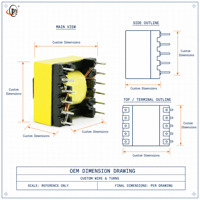 Transformateur horizontal haute fréquence personnalisé EE13 5+3 broches pour équipement de charge d'énergie, certifié UL RoHS