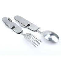 Ensemble de couverts de camping portables en acier inoxydable, pliables, fourchette, cuillère, couteau, vaisselle détachable, design minimaliste, gravure, en stock