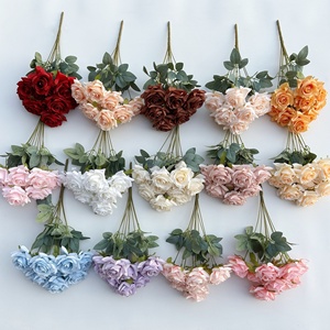 PT-R097 <span class=keywords><strong>Design</strong></span> moderne et original, bouquet de 9 fleurs artificielles en soie rose pour la décoration de mariage - Product Image 3