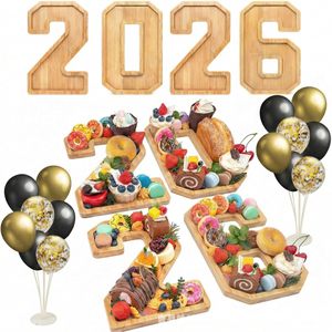 Plateau en bois pour gâteau d'anniversaire bébé, plateau alphabet, plateau à bonbons pour fête à domicile, plateau numéroté 2026 - Product Image 1