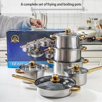 Batterie de Cuisine Haute Qualité en Acier Inoxydable Antiadhésive, Composée d'un Faitout, d'une Casserole, d'une Sauteuse et d'une Poêle, Ensemble de 12 Pièces