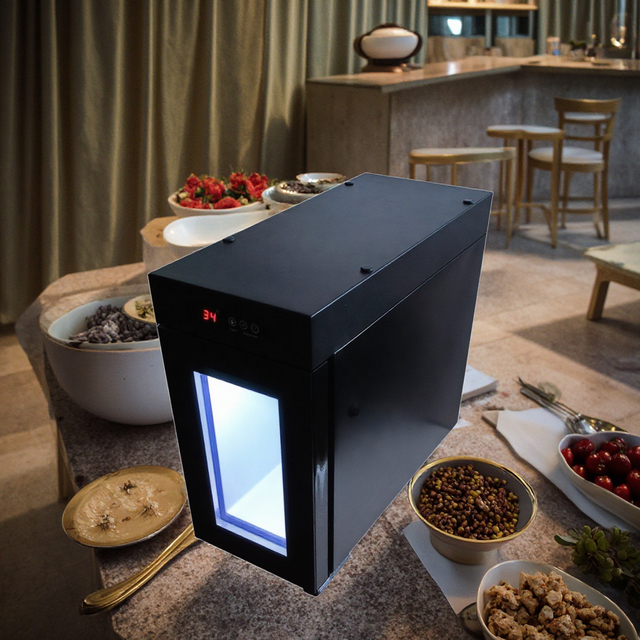 Milk Fridge Mini Desktop Glass Door Low Noise Electric Frost-Free Energy Efficient Portable 8L Capacity Caviar Display