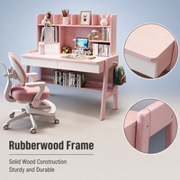 Ensemble bureau et chaise d'étude pour enfants personnalisable, hauteur réglable, rose, avec étagère de rangement en bois, table d'apprentissage ergonomique