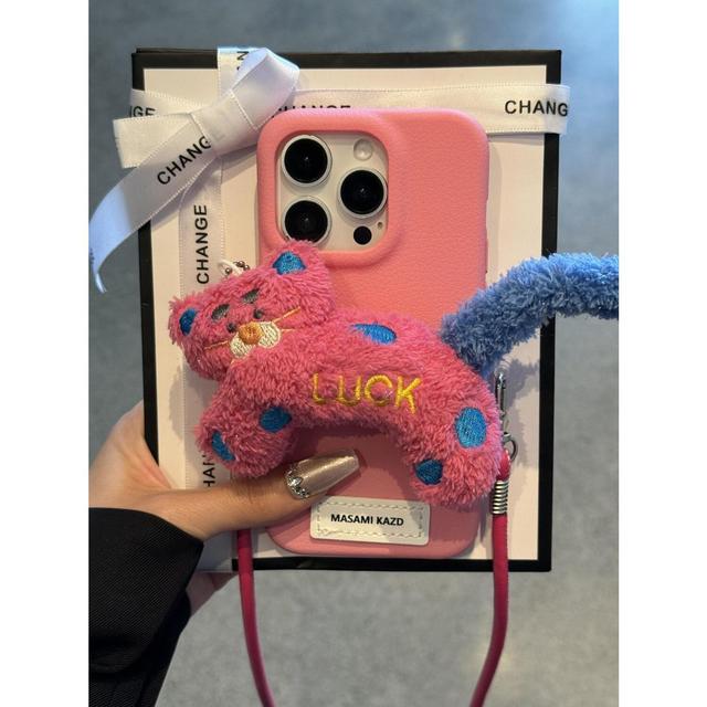 Creative Animal Design Plush Doll Back Clip Outdoor Neck Shoulder Chain Crossbody Phone Lanyard Universal Phone Case DIY Heart
