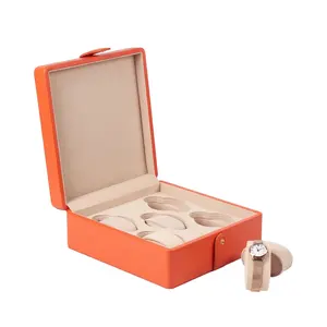 Recyclable orange color PU Leather Fashion Collection 6 slots watch Packaging Boxes Watch Storage Eyeglasses Display Case