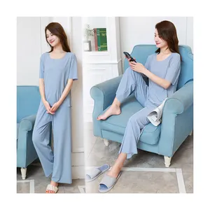 C1 New product discount women cotton pajamas casual solid leisure long sleeve pants sleepwear loose fit well comfortable home we