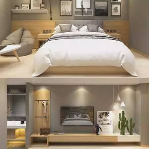 Juego de Muebles de Dormitorio Económicos para Apartamento de Hotel, Estructura de Cama de Madera Maciza con Mesita de Noche, Escritorio y Mueble para TV - Product Image 3