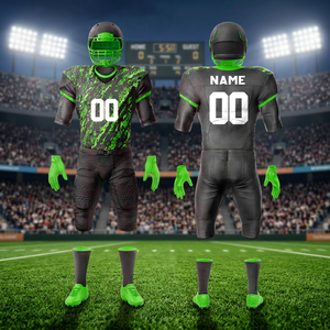 Conjunto de Uniforme de Fútbol Americano Personalizado para Hombre, Verde, Negro y Blanco, Cuello en V, Manga Corta, Cintura Elástica, Impresión Sublimada, Absorbe la Humedad - Product Image 4