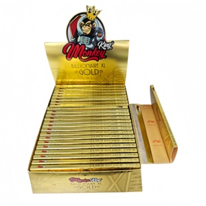 Papiers à rouler Monkey King Billionaire XL Gold Super King Size en fibres végétales naturelles, 32 feuilles + 32 embouts par carnet, 24 carnets par boîte - Product Image 4