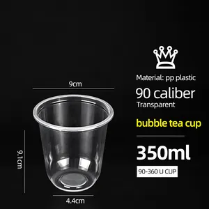 90/95 calibro personalizzato monouso a forma di U trasparente pp plastica dabba tazza vasos plastico succo di bevanda tazza boba bolle tazze da tè con coperchio