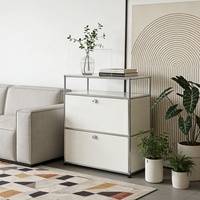 Gabinete de Almacenamiento con Marco Metálico Resistente y Detalles Blancos, con 2 Cajones, Moderno, para Sala de Estar, Hogar u Hotel