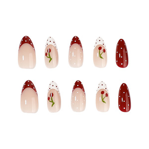 Faux ongles à presser Amande, motif <span class=keywords><strong>cerises</strong></span> fraîches, design fruit mignon, à coller, vente en gros - Product Image 2