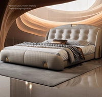 Lit de Luxe Moderne en Cuir Véritable avec Tête de Lit Réglable et Sommier, Grand Lit King Size Élégant avec Rangement Intégré pour Chambre Parentale Haut de Gamme