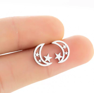 1 Pair of Stainless Steel Pentagram Hollow <strong>Moon</strong> <strong>Earrings</strong> for Men, Fashionable <strong>Star</strong> <strong>and</strong> <strong>Moon</strong> Shaped <strong>Earrings</strong> for Women N98168 - Product Image 6
