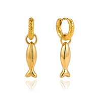 Pendientes de Aro con Colgante de Pez de Acero Inoxidable, Chapados en Oro PVD, Minimalistas