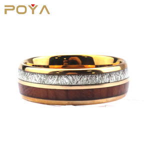 Poya — anneau en tungstène plaqué or de 8mm avec <span class=keywords><strong>bois</strong></span> Koa, incrustation de météorite imitée - Product Image 3