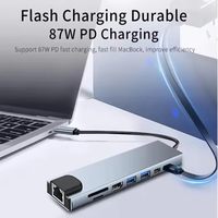 Hub USB C 8 en 1 con 8 Puertos, Estación de Acoplamiento con 4K HDTV, VGA, PD 100W, RJ45 Ethernet, Cable de Carga, Cable de Iluminación, Adaptador Multipuerto USB 3.0