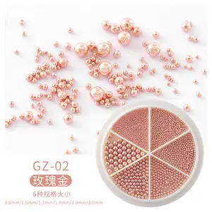 Gold Silver Rose Gold Steel Ball Vários tamanhos Micro Mini 3d Metal Caviar Beads para unhas