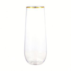 Copas de Champán sin Tallo con Borde Dorado, Copas de Champán para Boda, Capacidad de 9 oz, Juego de Vasos Elegantes para Fiestas - Product Image 1