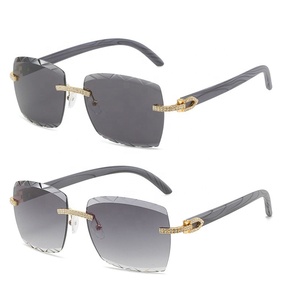 Vintage Fashion Diamond Rimless <b>Sunglasses</b> Luxury Wood Color Small Women Shade <b>Sunglasses</b> 2022 - Product Image 3