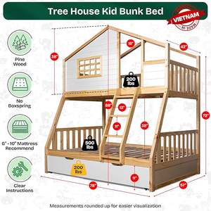 Cama Infantil Tipo <span class=keywords><strong>Casa</strong></span> <span class=keywords><strong>de</strong></span> Árbol con Literas Dobles y Cama Nido, Madera <span class=keywords><strong>de</strong></span> Pino, Barandillas <span class=keywords><strong>de</strong></span> Seguridad <span class=keywords><strong>de</strong></span> 15 Pulgadas, Escalera, Fácil <span class=keywords><strong>de</strong></span> Montar, Sin Necesidad <span class=keywords><strong>de</strong></span> Somier, No Tóxica - Product Image 5