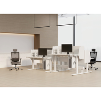 Poste de travail intelligent électrique réglable en hauteur pour 2 personnes, bureau assis-debout avec rail d'accessoires, mobilier de bureau personnalisable OEM en gros