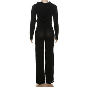 ชุดเซ็ตเสื้อคลุมไหมพรมมีฮู้ดแบบผูกเชือกและซิป สีพื้น สำหรับฤดูใบไม้ร่วงและฤดูหนาว พร้อมกางเกงลำลองผ้าขนสัตว์สำหรับผู้หญิง - Product Image 5