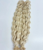 Extensions de cheveux Remy russes bouclés blonds à double tirage, avec colle à la kératine italienne, attaches à la kératine, pointe en K, pointe plate, décoloration possible