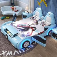 Meubles de chambre d'enfant haut de gamme, design voiture, pour filles et garçons, lit en cuir pour enfants