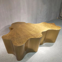 Table basse en acier inoxydable à grain de bois de luxe, surface miroir, forme irrégulière, design de souche, options de couleur or et argent pour salon