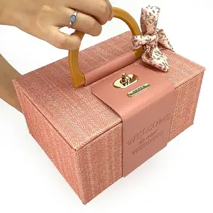 Pink Gift Box Packaging Customized Decorations Wedding Gifts For Guests Candy Box Baby Shower Party Cover Boxes With Ribbon