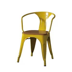 Modern simple iron solid wood bar chair themed restaurant milk tea cafe industrial style metal armrest dining chair