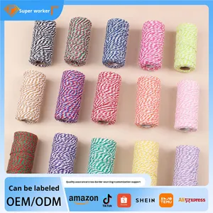 Factory Direct Zweifarbiges Baumwoll seil 100m DIY Bastel material Weihnachts geschenk verpackung <span class=keywords><strong>String</strong></span> Thread und Tags - Product Image 2