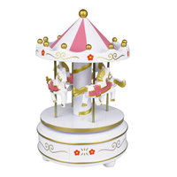 Carrousel Boîte à Musique Décorative pour Gâteau, Jouet d'Anniversaire pour Bébé, Jouets de Bureau, Carrousel Artisanal avec 4 Chevaux, Cadeaux Boîte à Musique