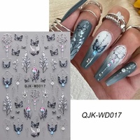 Décor d'ongle fleurs foncées feuilles décalcomanies d'ongle 5D papillon en relief Nail Art autocollant pour manucure
