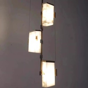 Modern Minimalist Marble Pendant Light Led Rectangle Bedroom Hotel Decorative Fixture - Product Image 4