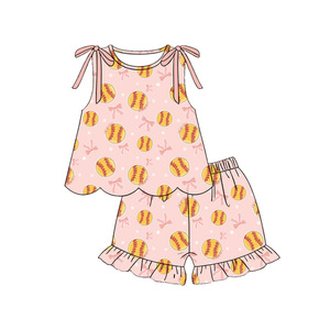 Conjuntos de Shorts y Vestidos para Bebés Niñas con Lazos de Softbol Personalizados para Día de Partido, Diseños con Borde Festoneado, Vestido Tipo Romper Burbuja para Bebé, Ropa para Hermanas - Product Image 2
