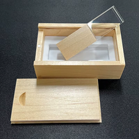 USB Flash Drive Kayu Kristal Logo Laser 3D Mewah Baru dengan Lampu LED, Daya Tahan Data 10+ Tahun, Edisi Pernikahan