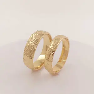 Anel justo havaiano de bronze tradicional, 5mm 7mm anel largo 14k cor dourada autoniana, tribais, unissex, anel masculino e feminino crianças