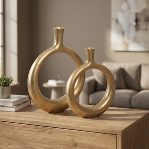 Curated Pick Modern Tabletop <b>Vase</b> <b>Gold</b> Finish Handmade Decorative Planter 39cm and 31cm Height Oval Shape - Product Image 5