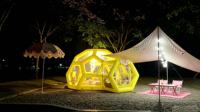 Dôme gonflable transparent en PVC pour enfants, maison à bulles de football gonflable avec tunnel, pour fêtes, camping et événements